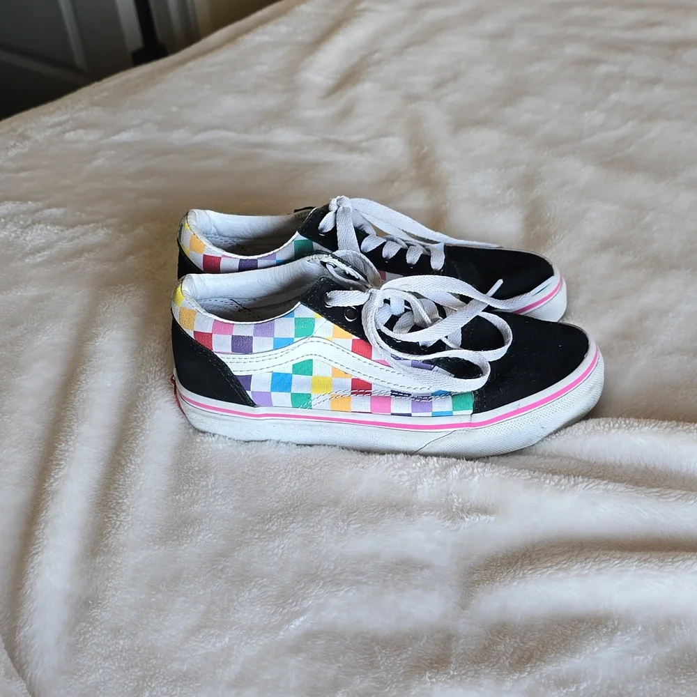 Vans Old Skool Rainbow‎ Checkerboard Skate Sneakers 1.5  Shoes Kids